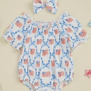 Patriotic Baby Romper with Bow